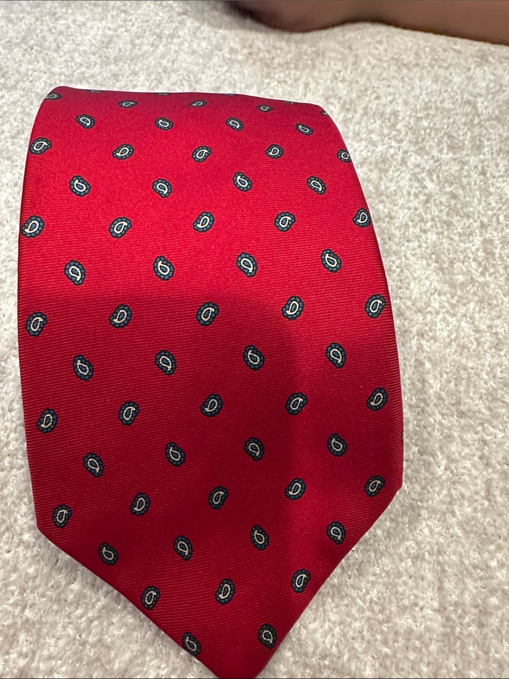 Lord & Taylor Red Paisley Dot Silk Tie